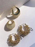 Stud Earrings Collection for Women Girls Pearls Zircon Geometric Retro Jewelry