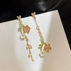 Asymmetric Butterfly Pearl Earrings Round Tassel Wings Jewelry