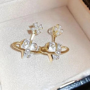 Vintage Pearl Heart Planet Stud Earrings Cross Crystal Party Accessories