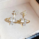 Vintage Pearl Heart Planet Stud Earrings Cross Crystal Party Accessories
