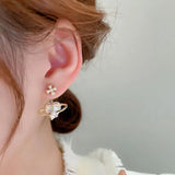 Vintage Pearl Heart Planet Stud Earrings Cross Crystal Party Accessories