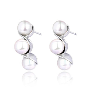 Round Pearls Geometric Earrings Women Stainless Steel Silver JE23123