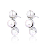 Round Pearls Geometric Earrings Women Stainless Steel Silver JE23123