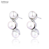 Round Pearls Geometric Earrings Women Stainless Steel Silver JE23123
