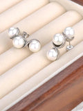 Round Pearls Geometric Earrings Women Stainless Steel Silver JE23123