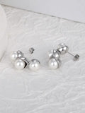 Round Pearls Geometric Earrings Women Stainless Steel Silver JE23123
