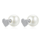 Heart CZ Pearl Double Sided Earring Studs Christmas UE0785