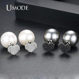 Heart CZ Pearl Double Sided Earring Studs Christmas UE0785