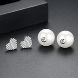 Heart CZ Pearl Double Sided Earring Studs Christmas UE0785