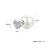 Heart CZ Pearl Double Sided Earring Studs Christmas UE0785
