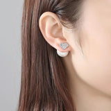 Heart CZ Pearl Double Sided Earring Studs Christmas UE0785