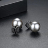 Heart CZ Pearl Double Sided Earring Studs Christmas UE0785