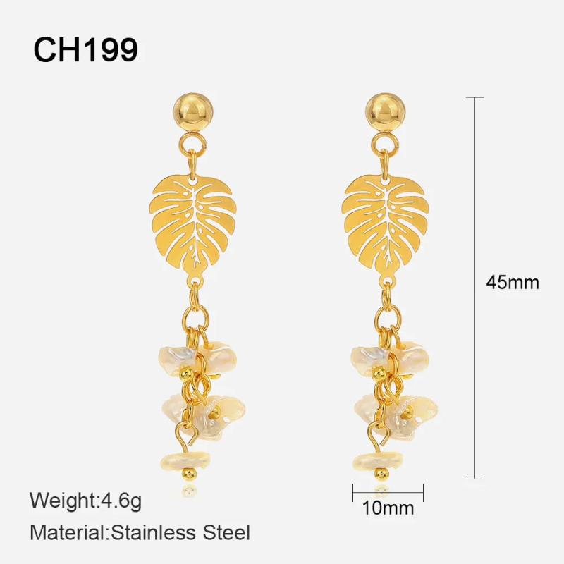 Maple Leaf Ball Stud Earrings Stainless Steel Plated Chains Pearl Wedding