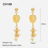 Maple Leaf Ball Stud Earrings Stainless Steel Plated Chains Pearl Wedding