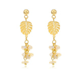 Maple Leaf Ball Stud Earrings Stainless Steel Plated Chains Pearl Wedding