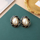 Colorful Pearl Zircon Metal Ear Studs for Women Party Jewelry