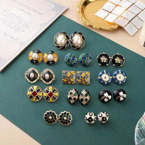 Colorful Pearl Zircon Metal Ear Studs for Women Party Jewelry