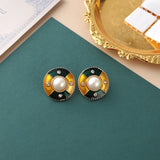 Colorful Pearl Zircon Metal Ear Studs for Women Party Jewelry