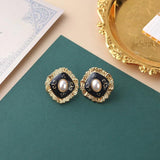 Colorful Pearl Zircon Metal Ear Studs for Women Party Jewelry