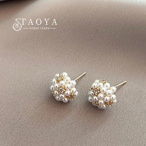 Mini Pearl Zircon Fireworks Earrings for Girls' Party