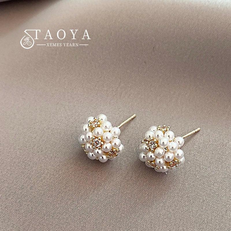 Mini Pearl Zircon Fireworks Earrings for Girls' Party