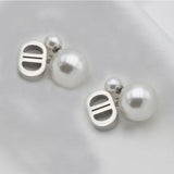 D Letter Titanium Steel Earrings with Pearl Pendant