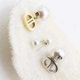 D Letter Titanium Steel Earrings with Pearl Pendant