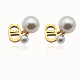 D Letter Titanium Steel Earrings with Pearl Pendant