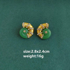 Green Retro Resin Metal Stud Earrings for Women Girls