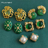 Green Retro Resin Metal Stud Earrings for Women Girls