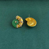 Green Retro Resin Metal Stud Earrings for Women Girls