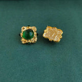 Green Retro Resin Metal Stud Earrings for Women Girls