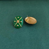Green Retro Resin Metal Stud Earrings for Women Girls
