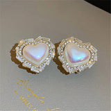 Korea Inlay Zircon Crystal Heart Stud Earrings For Women
