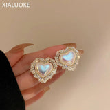 Korea Inlay Zircon Crystal Heart Stud Earrings For Women