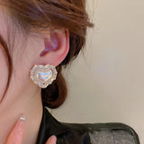 Korea Inlay Zircon Crystal Heart Stud Earrings For Women