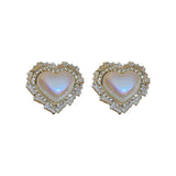 Korea Inlay Zircon Crystal Heart Stud Earrings For Women