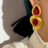 Vintage Metal Pearl Large Stud Earring Irregular Women Jewelry