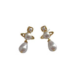 French Water Drop Saturn Pearl Earrings Personality Temperament