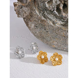 Flower Pearls Stud Earrings Stainless Steel Waterproof Jewelry Women