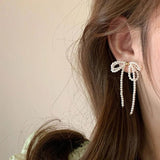 Tassel Pearl Bow Dangle Earrings for Women