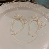 Tassel Pearl Bow Dangle Earrings for Women
