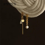 18K Stainless Steel Plated Asymmetric Pearl Tassel Stud Earrings