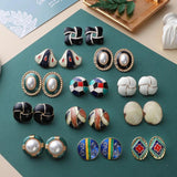 Enamel Dripping Zircon Pearl Metal Ear Studs
