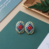 Enamel Dripping Zircon Pearl Metal Ear Studs