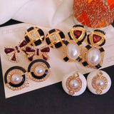 Vintage Enamel Stud Earrings Geometric Fashion Jewelry for Women