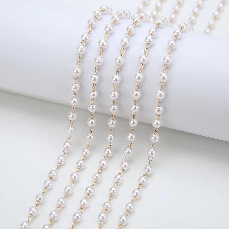 2m Pearl Bead Necklace Chains Bulk Metal Copper Link Chains for Diy Bracelets