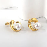 Green CZ Pearl Drop Earrings Stainless Steel