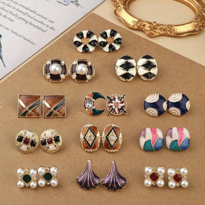 Vintage Enamel Colorful Dripping Flowers Studs Earrings