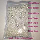 1150pcs White/Ivory Pearl Beads 3-12mm Straight Hole for Needlework & Jewelry